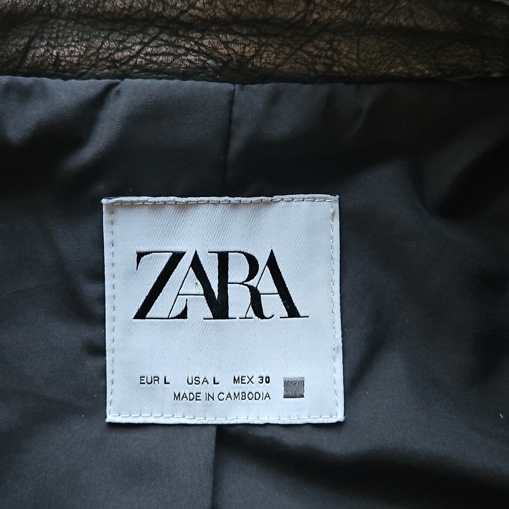 Zara Faux Leather Charcoal Grey Worn Effect Moto Jacket Size L - Picture 9 of 16